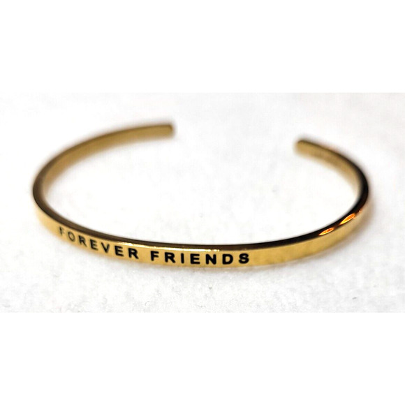 Mantraband FOREVER FRIENDS Gold Plated Thin Cuff Bracelet Minimalist Boho Twee - Picture 1 of 5